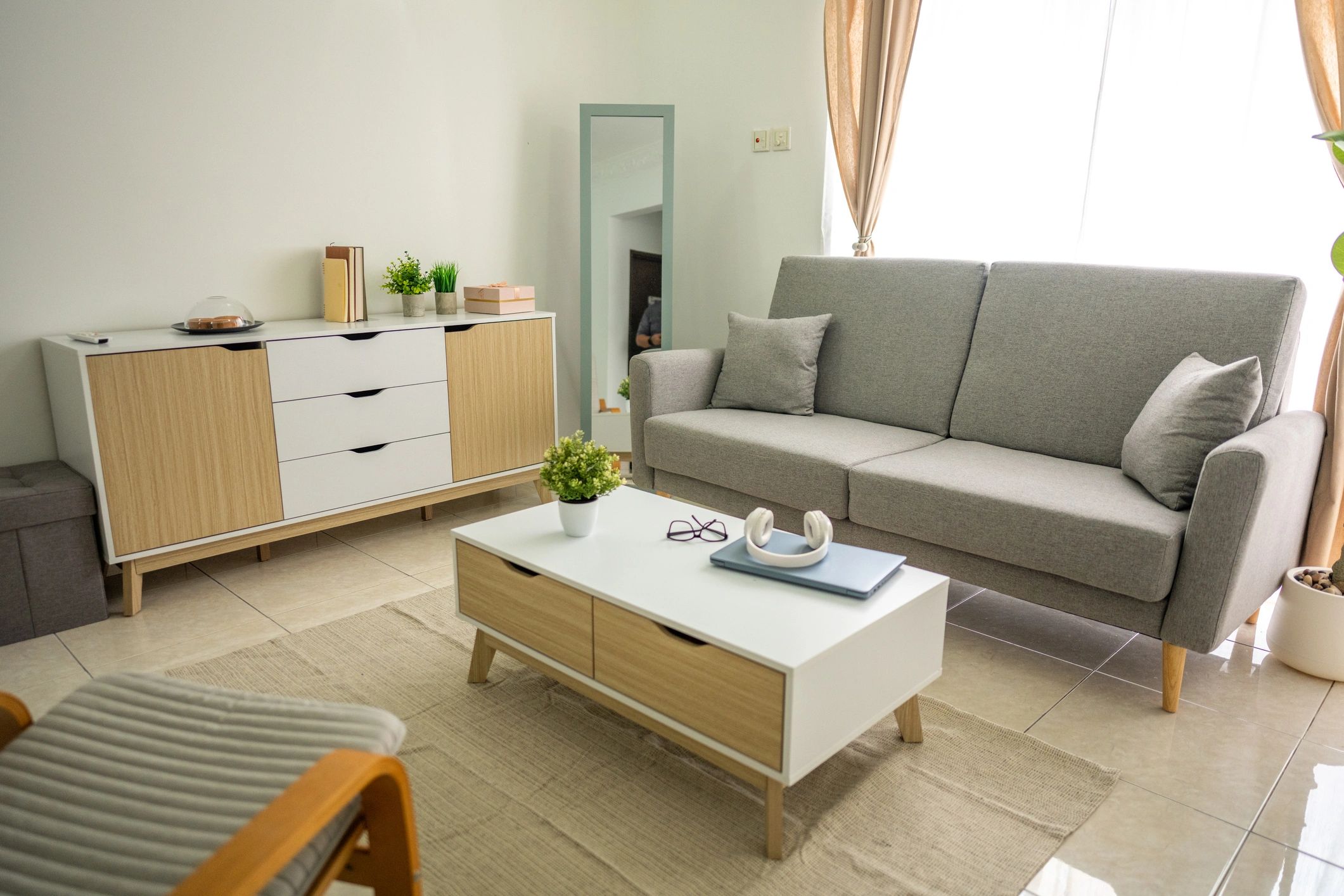 Minimal living room interior with neutral tones